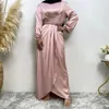 Vêtements ethniques Satin Abaya Femmes à manches longues Hobe maxi Dubaï Turquie Kaftan Lace Up Abayas Eid Ramadan Islamic Arabe Robe Vestidos