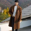 2024 Spring Medium Length Coat Men Fashion Woolen Trench Coats Korean Loose Casual Double Breasted Jackets 231220