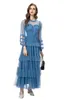 Abiti casual Arrivo Abito lungo 2024 Primavera Occasioni speciali Donna Polka Dot Stampe Sexy Tulle Maglia Cascading Ruffle Blu Maxi