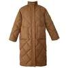 Trenchs de femmes manteaux 2023 hiver style coréen long manteau rembourré en coton décontracté col montant motif argyle surdimensionné parka chic veste