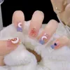 False Nails 24Pcs Glitter Aurora With Diamond Fake Student Steel Bead Chain Light Therapy Wearable Art Short Press On Nail