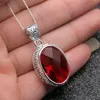 Pendentif Colliers Hermosa Incroyable Ovale Brillant Sang Rouge Garnet Argent Couleur Pour Femmes Charms Chaîne Collier 20 Inch244p