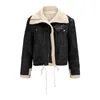 Women's Jackets Faux Leather Jacket Cropped Fleece Winter Warm Shearling Coat Lapel Zip Up Motorcycle Outwear With Pockets