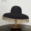 Brede rand hoeden emmer hoeden dames zon hoed zelfgemaakte mode hepburn rand parel pearl straw hoed feest vintage windklok hoed zomerl231221