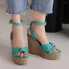 Kamlar Yaz Platformu için Kadınlar Mavi Sandalet Ayakkabı Gladyatör Kayışları Kama Yüksek Topuklu Yeşil Flip Flops Kadın Büyük Boyu 958 Platm 505 83222