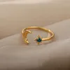 Anéis de lua de zircon para mulheres aço inoxidável estrela brilhante Anel ajustável Ring de dedos Jóias de casamento estético Banela Femme 231221