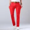 Classic Style Men's Jeans Fashion Business Casual Straight Slim Fit Denim Stretch Trousers White Yellow Red Brand Male Pants 231220