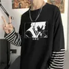 Erkek Tişörtleri Japon Anime Bungo Stray Dogs Harajuku T Shirt Kawaii Osamu Dazai Siyah ve Beyaz Grafik Moda Hip Hop Striped Uzun Sleevel2312.21