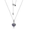 2020 Christmas Sparkling Blue Moon and Stars Heart Necklace 925 Sterling Silver Jewelry chain Pendant Necklaces For Women Men Q0123151