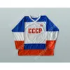 Özel Vladislav Tretiak 20 CCCP Beyaz Kırmızı ve Mavi Hokey Jersey Yeni üst dikişli S-M-L-XL-XXL-3XL-4XL-5XL-6XL