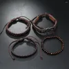 Charm armband vintage roder 4 st/ set läder armband för män hand flätad wrap armband rep mens pärlor smycken