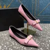 Chaussures plates de créateurs bout pointu chaussures de ballet en cuir verni femmes matelassées en cuir véritable sans lacet ballerine luxe dames chaussures habillées noeud papillon Slingbacks