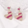 Kolczyki Dangle Double Heart Valentine -rhinestone dla kobiet Pink Walentynki Biżuteria Miłość Accessori