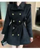 Cotton thickened double breasted suit woolen jacket tight fitting dress daily citywalk black and white belt