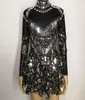 Black Sequins Mirrors s Short Dress Sexy Female Costumes Bright Crystals Diamond Singer Nightclub Bar Show DJ Team Dance Dress Women Performance Stage Wear4467680