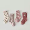 Autumn Cute Cartoon Rabbit Baby Girl Sweet Socks Barn Boy Soft Fashion Plaid Bomull