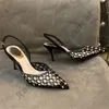 2023 Vega Crystal Diamond Sling Back Sandal Snakelike Bejeweled Sandals Stiletto High Heel Rene Caovilla Gold Rhinestone Dress Shoes Silver Soles Women Pumps