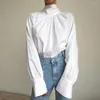 Kadın bluzları Bow gömleği yüksek boyun standı yaka whi
