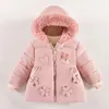 Flores Autumn Winter Girls Jacket Collar de pele Mantenha quente Little Princess Coated Zipper Baby Outerwear 2-4 anos Crianças roupas 231221