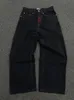 Houzhou Y2K Jeans Mens Hip Hop Retro Skull Embroidery Washed Bagy Denim Pantsストレートカジュアルルーズワイドレッグストリートウェア231220