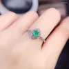 Cluster Rings Natural Real Green Emerald Ring Flower Style 4 5mm 0.5CT Gemstone 925 Sterling Silver Fine Jewelry J238177