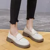 Kleding schoenen beige oxford voor vrouwen ondiepe mond casual vrouw schoen slip-on herfst vrouwelijke schoenen loafers stijl platform ronde teen