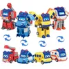 ABS Gogo Bus Transformation Vehicle 3 Changeable Face Expression Action Figures Deformation AmbulancePoliceFireman Slide Toys 231220