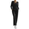 Women's Sleepwear Women Ribbed Lounge Set 2 Pieces Co Ord Sets Loose Tracksuit Cosy Pyjamas Solid Color Tops Wide Leg Pants Casual Outfits