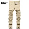 Kakan Slim Straight Tube Khaki Locomotive Ripped Jeans European and American Pleated K011 6610 231220