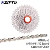 ZTTO MTB Road Bicycle 89101112 Casete de velocidad y sótbelo de cadena K7 10V Current Silver Bike Freewheel Conponents 231221
