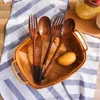 Set di stoviglie set di 4 cucchiaio per forcelle in legno giapponese comode posate per uso quotidiano