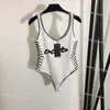 Women Crew Neck Bikini Fashion Printed One Piece swimwear Sexy Leakback Bikini For Summer Beach Vacation Swimsuit