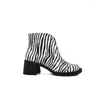 Boots Street Women Zebra Rands Top Print Front Dxhet Runda Toe Autumn Casual Ankle Leather Block High Heels Shoes