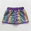 Shorts Wholesale Baby Girl Sequins Clothes Purple Green Stripes Kids Boutique Children Toddler Mardi Gras Clothing