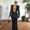 Casual Dresses Women's Dress Autumn Sequined Vintage Fashion Backless Long Sleeve Female Party Evening Elegant and Pretty