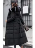 Вниз по хлопковому пальто Женщины длинная зимняя мода корейская стройная до колена меховой капюшона с капюшоном платковой шерсти теплота 231221