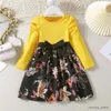 Girl's Dresses Kid Floral Print Long Sleeve Dress for Girls Autumn New Toddler Casual Patched A-line Princess Dress Belt Children Clothing