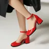 Sandały niebieski czerwony u nogi 2023 Summer damski Mary Janes Shoes Square Chunky High Heele Woman Pumps Girls Plus Size 10 10,5