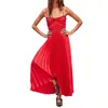 Abiti casual Donna S Slip estivo Abito maxi Tinta unita Cinturino per spaghetti Lattuga Trim Pieghettato Lungo Flowy Boho Smocked