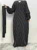 Roupas étnicas Ramadan Abayas para Mulheres Muçulmanas Casual Preto e Branco Listra Maxi Vestido Turquia Árabe Robe Dubai Islam Kimono Caftan Party