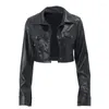 여성용 여성용 가죽 검은 가짜 재킷 2023 빈티지 스트리트웨어 모토 턴차 고리 푸트 코트 느슨한 버튼 업 외곽