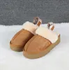 Winter Wool Slippers Super Mini Platform Boots with Warm Cow Leather Classic Sleeves and Small Fleece Wool Warm Leather Boots