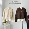 المرأة Maillard American Retro Design Cheded Sheep Camel Wool Sweater Lazy Sweater Long Sleeve Horn Button Cardigan Top Coat 231221