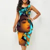 캐주얼 드레스 여름 아프리카 흑인 소녀 3D 프린트 무릎 길이 여자 슬림 한 파티 드레스 슬리핑 우아한 공식 행사