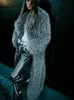 RR2868特大のXlong Faux Fur Coats for Women Fake Mongolian Fluffy Pockets Winter Cotton Liner Long Jacket