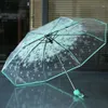 100pcs 로트 투명한 투명 우산 손잡이 바람 방풍 3 접이식 우산 벚꽃 버섯 버섯 아폴로 사쿠라 여자 여자 UMB246W