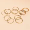 Anillos de racimo Sindlan 10 unids Kpop Star Crystal Gold Color Heart para mujeres Vintage Boho Wave Rhinestone Joyería de moda femenina Anillos