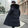 Long knee length fur collar style with added plush and thick casual coat, down jacket for men