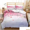 Ensembles de literie Ensembles de literie Couette florale rose Er Ensemble de thème de fleurs de cerisier japonais Couette romantique de printemps pour fille Couvre-lit en microfibre Dh7Ww