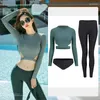 Damenbadebekleidung Langarm Rash Guard Frauen Solide 3 Stück Badeanzug Surfanzug Baden Grüne Hose 2023 Koreanischer Stil